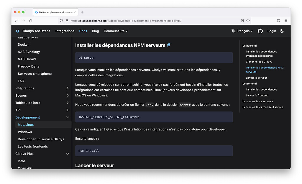 Quelques mises à jour sur le site/la documentation développeur Gladys