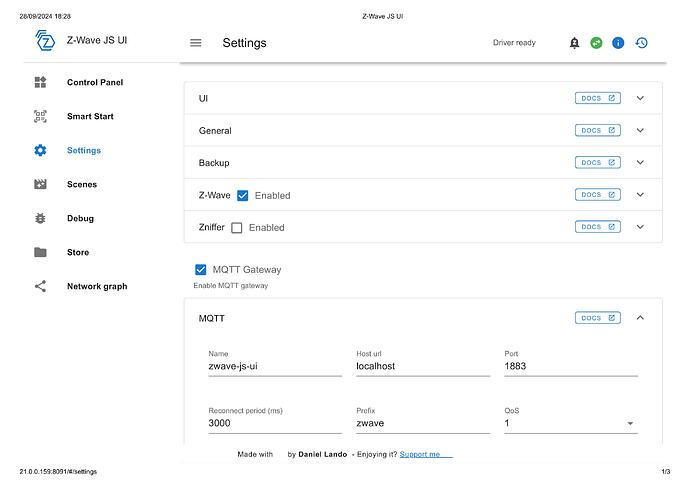 Z-Wave JS UI page 1